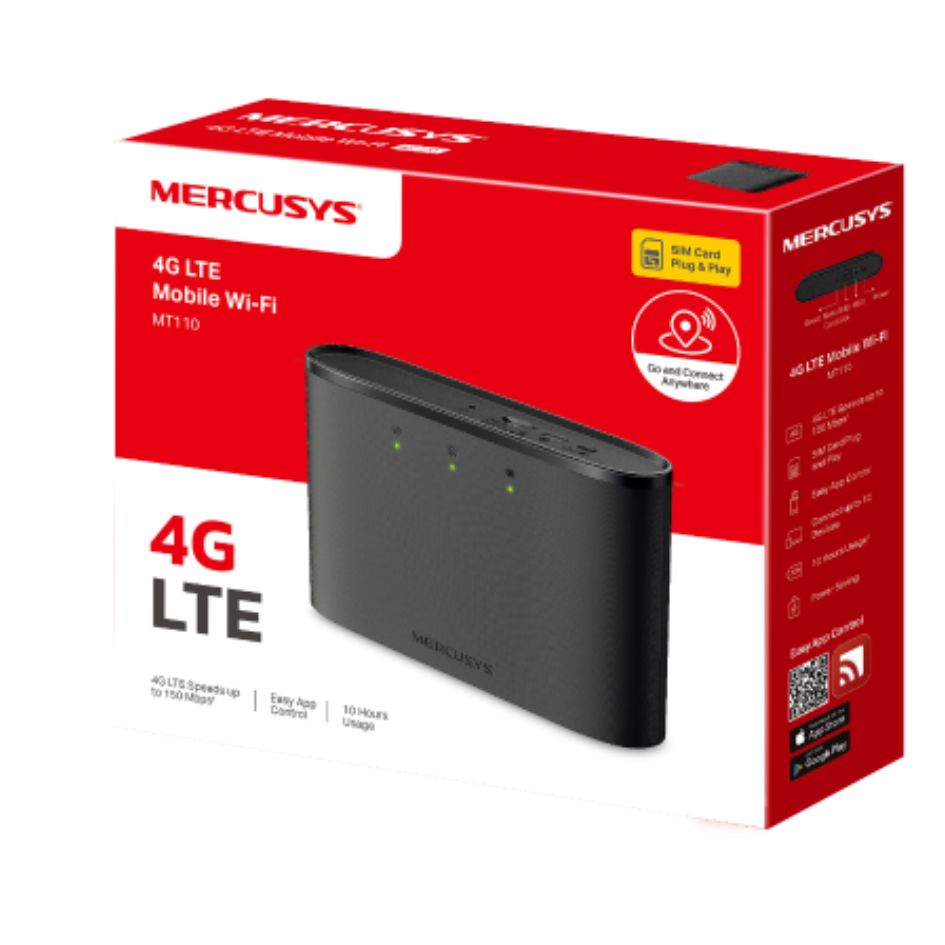 Mercusys MT110 150Mbps 4G LTE Modem, 150 Mbps at 2.4 GHz, 4G Cat4 150/50 Mbps, Build-In 2200 mAh...