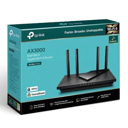 TP-Link Archer AX55 AX3000 Dual Band Gigabit Wi-Fi 6 Router, 2402 Mbps 5GHz, OFDMA, OneMesh, 4x H...