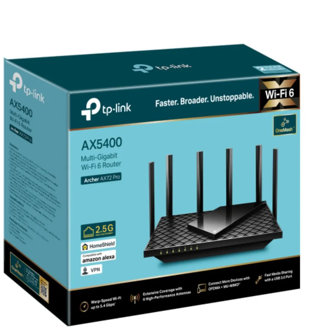 (E)TP-Link Archer AX72 Pro AX5400 Multi-Gigabit WiFi 6 Router, 574 Mbps at 2.4 GHz + 4804 Mbps at...