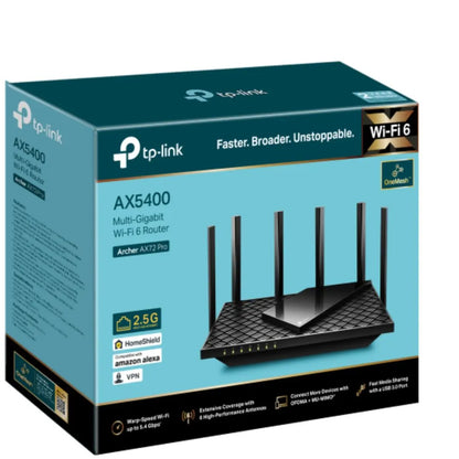 (E)TP-Link Archer AX72 Pro AX5400 Multi-Gigabit WiFi 6 Router, 574 Mbps at 2.4 GHz + 4804 Mbps at...
