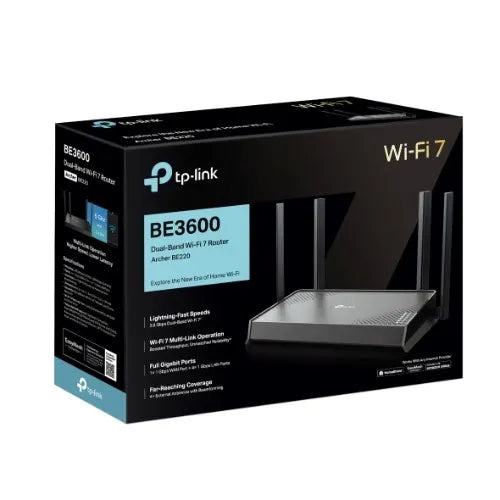 TP-Link Archer BE220 BE3600 Dual-Band Wi-Fi 7 Router(WIFI7) 688Mbps 2.4 GHz + 2882 Mbps  5 GHz,...