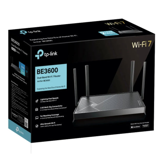 TP-Link Archer BE3600 BE3600 Dual-Band Wi-Fi 7 Router (WIFI7) 1148 Mbps at 2.4 GHz + 4804 Mbps at...