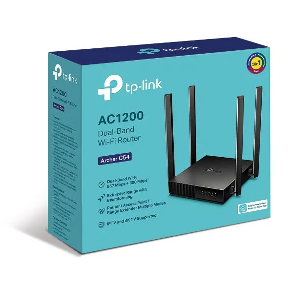 TP-Link Archer C54 AC1200 Dual-Band Wi-Fi Router 2.4GHz 300Mbps 5GHz 867Mbps 4xLAN 1xWAN 4xAntenn...