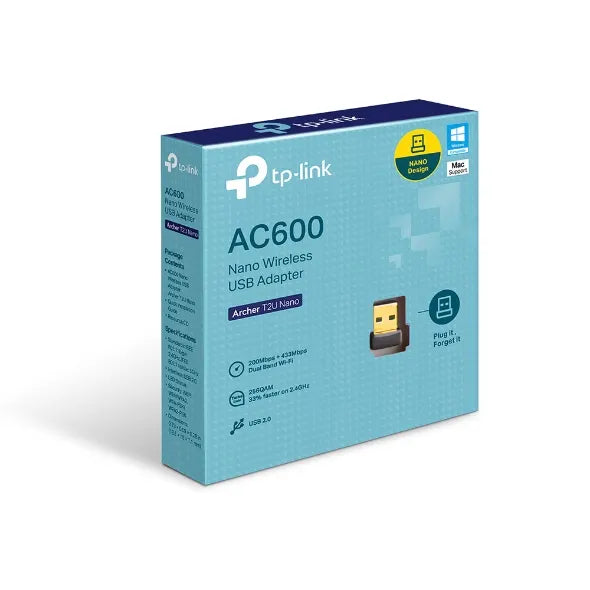 TP-Link Archer T2U Nano AC600 Nano Dual Band Wi-Fi USB Adapter, 433 Mbps at 5 GHz + 200 Mbps at 2...