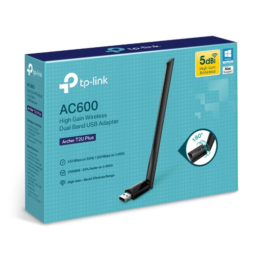 TP-Link Archer T2U Plus AC600 High Gain Wi-Fi Dual Band USB Adapter,433Mbps at 5GHz + 200Mbps at...