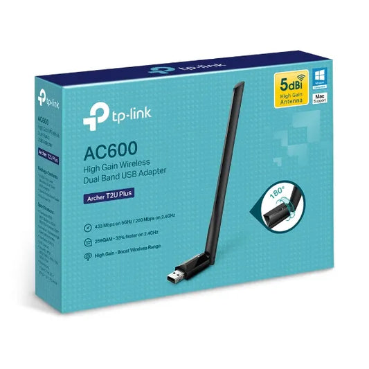 TP-Link Archer T2U Plus AC600 High Gain Wi-Fi Dual Band USB Adapter,433Mbps at 5GHz + 200Mbps at...