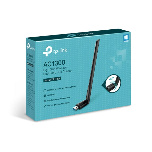 TP-Link Archer T3U Plus AC1300 High Gain Wi-Fi Dual Band USB Adapter,  867Mbps at 5GHz + 400Mbps...