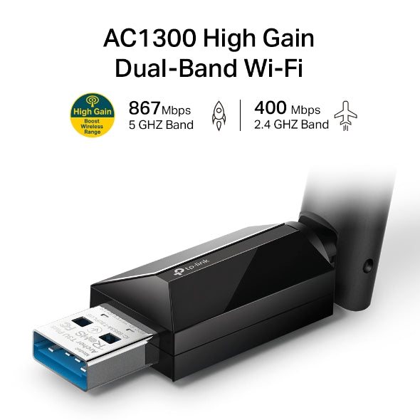 TP-Link Archer T3U Plus AC1300 High Gain Wi-Fi Dual Band USB Adapter,  867Mbps at 5GHz + 400Mbps... - Image 3