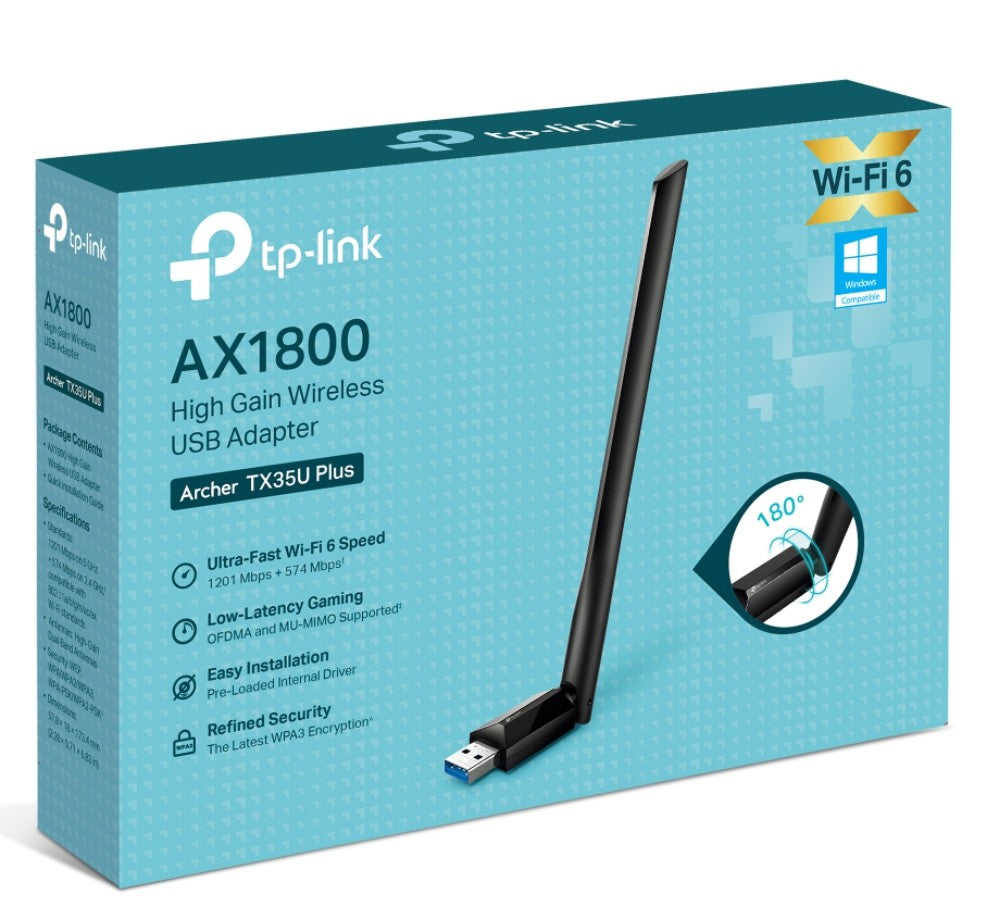 TP-Link Archer TX35U Plus AX1800 High Gain Wireless USB Adapter, 1201 Mbps at 5 GHz + 574 Mbps at...
