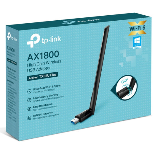 TP-Link Archer TX35U Plus AX1800 High Gain Wireless USB Adapter, 1201 Mbps at 5 GHz + 574 Mbps at...