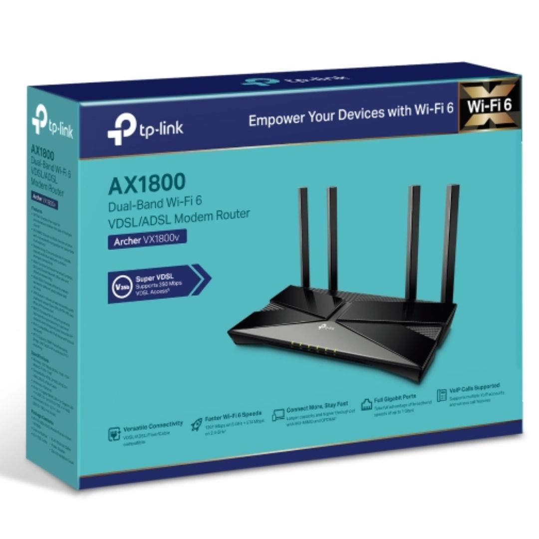 TP-Link Archer VX1800v AX1800 Dual-Band Wi-Fi 6 VDSL Modem Router With VoIP,  574 Mbps at 2.4 GHz...