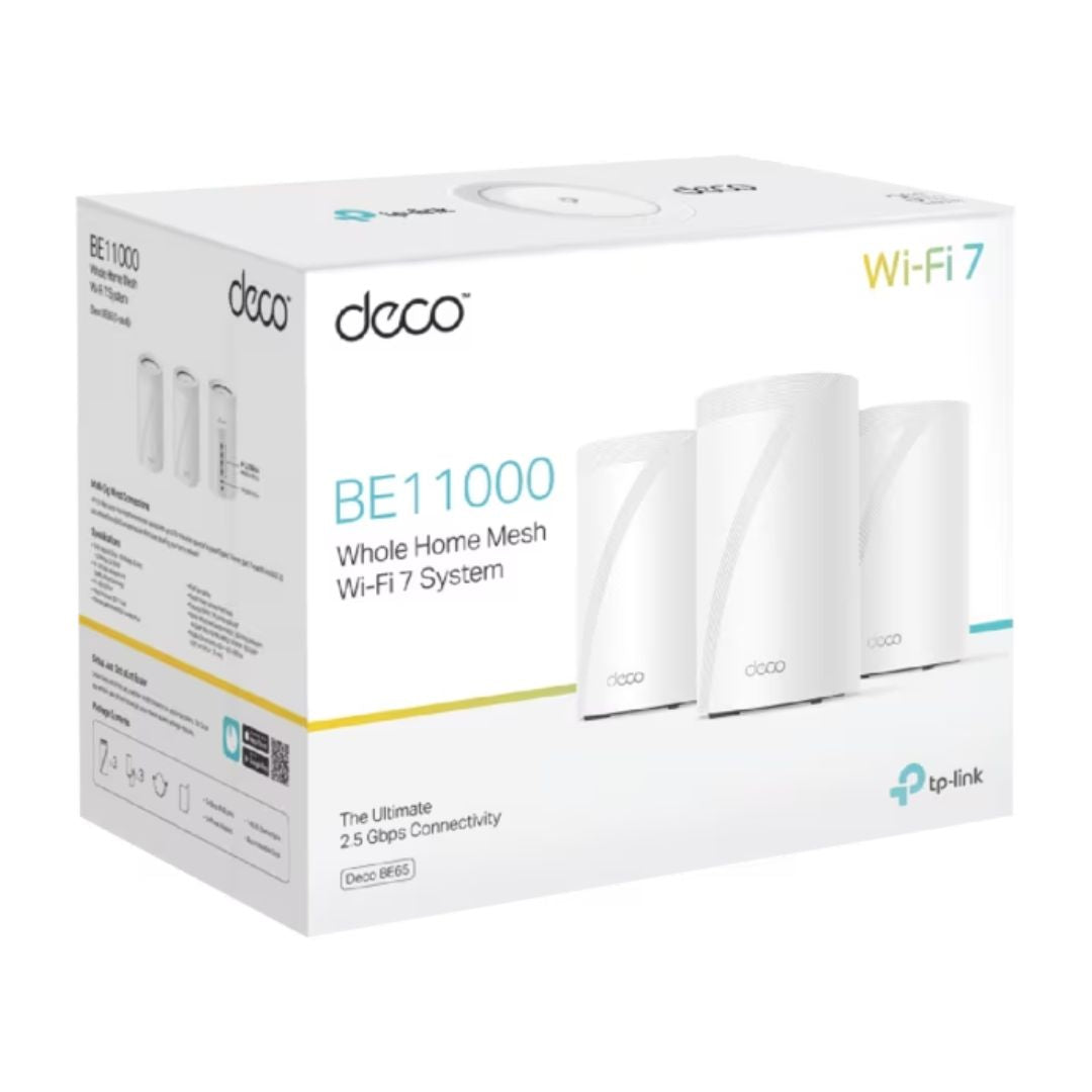 TP-Link Deco BE65(3-pack) BE11000 Whole Home Mesh Wi-Fi 7 System (WIFI7) , 574 Mbps at 2.4 GHz +...