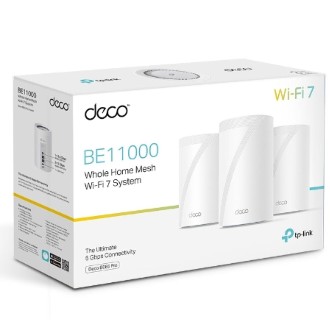TP-Link Deco BE65 Pro(3-pack) BE11000 Whole Home Mesh WiFi 7 System, 688 Mbps at 2.4 GHz + 4320 M...