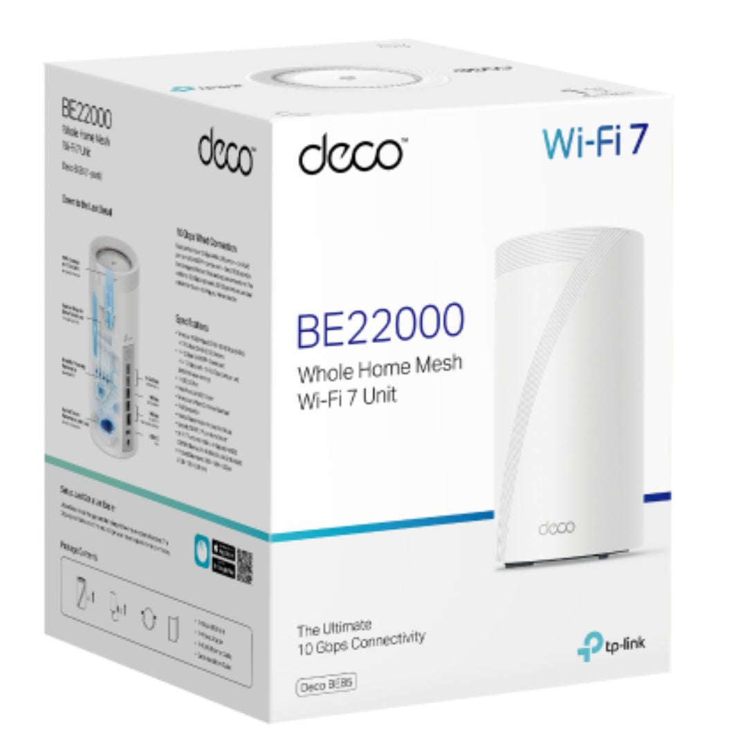 TP-Link Deco BE85(1-pack) BE22000 Tri-Band Whole Home Mesh Wi-Fi 7 System (WIFI7), 1376 Mbps at 2...