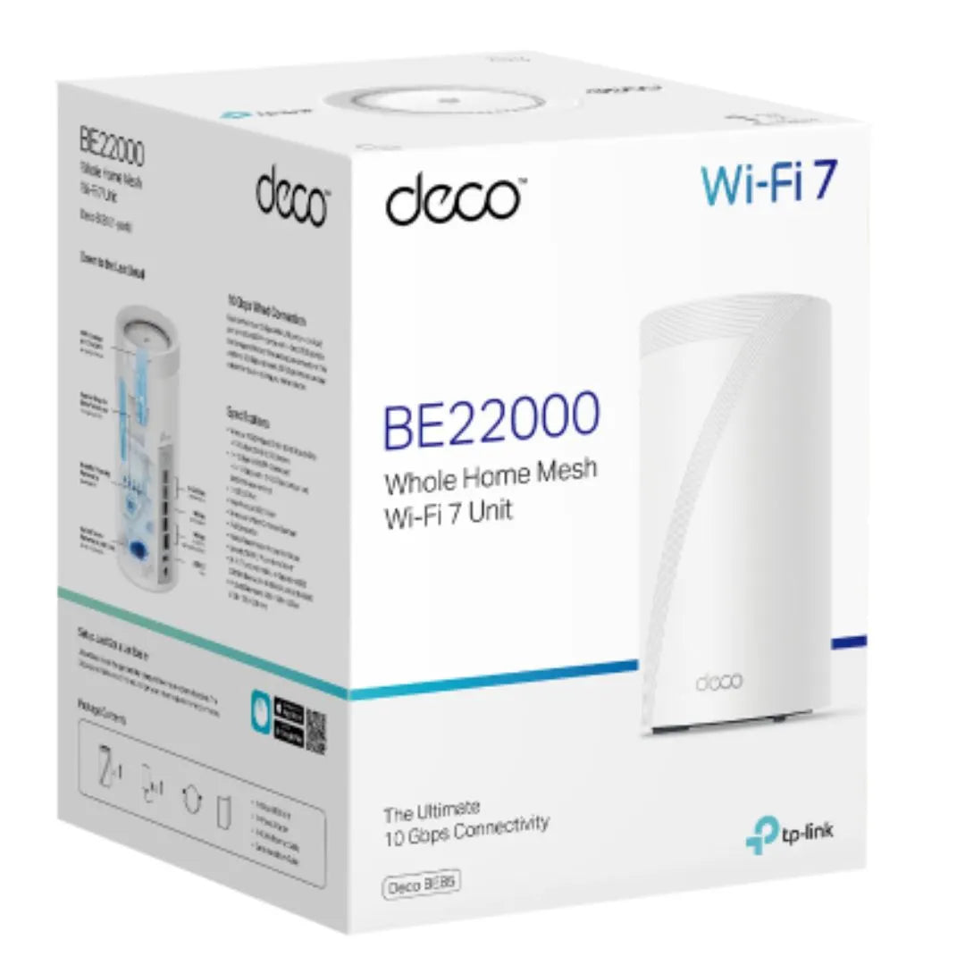 TP-Link Deco BE85(1-pack) BE22000 Tri-Band Whole Home Mesh Wi-Fi 7 System (WIFI7), 1376 Mbps at 2...