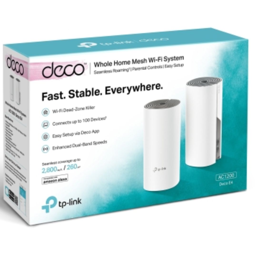 TP-Link Deco E4(2-pack) AC1200 Whole Home Mesh WiFi System~ 260sqm. Over 100 Devices Parental Con...