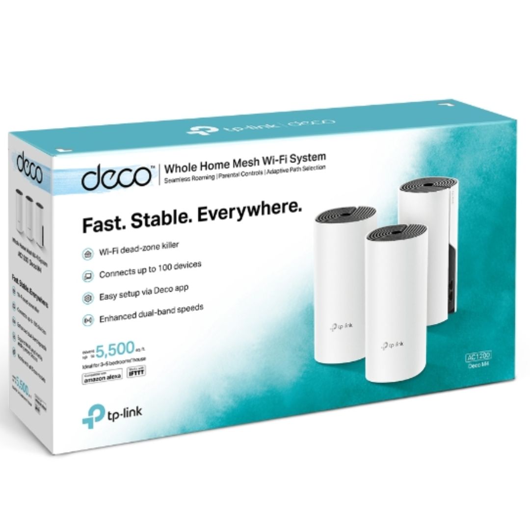 TP-Link Deco M4 (3-pack) AC1200 Whole Home Mesh Wi-Fi System.  ~370sqm Coverage, Up to 100 Device...