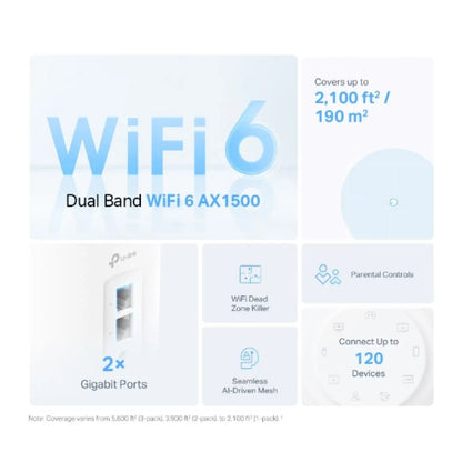 TP-Link Deco X1500(2-pack) AX1500 Whole Home Mesh Wi-Fi 6 System, 300 Mbps at 2.4 GHz + 1201 Mbps... - Image 2