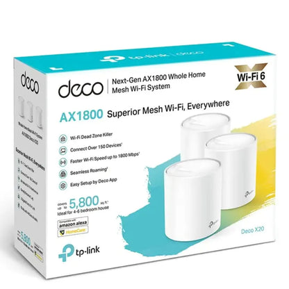 TP-Link Deco X20(3-pack) AX1800 Whole Home Mesh Wi-Fi System, Up To 530 sqm Coverage, WIFI6,1201M...