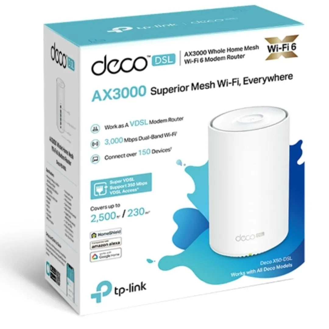TP-Link Deco X50-DSL(1-pack) AX3000 VDSL Whole Home Mesh WiFi 6 Router, 574 Mbps at 2.4 GHz + 240...
