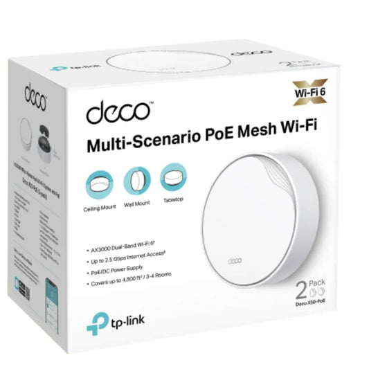 TP-Link Deco X50-PoE(2-pack) AX3000 Whole Home Mesh WiFi 6 System with PoE,  574 Mbps at 2.4 GHz...