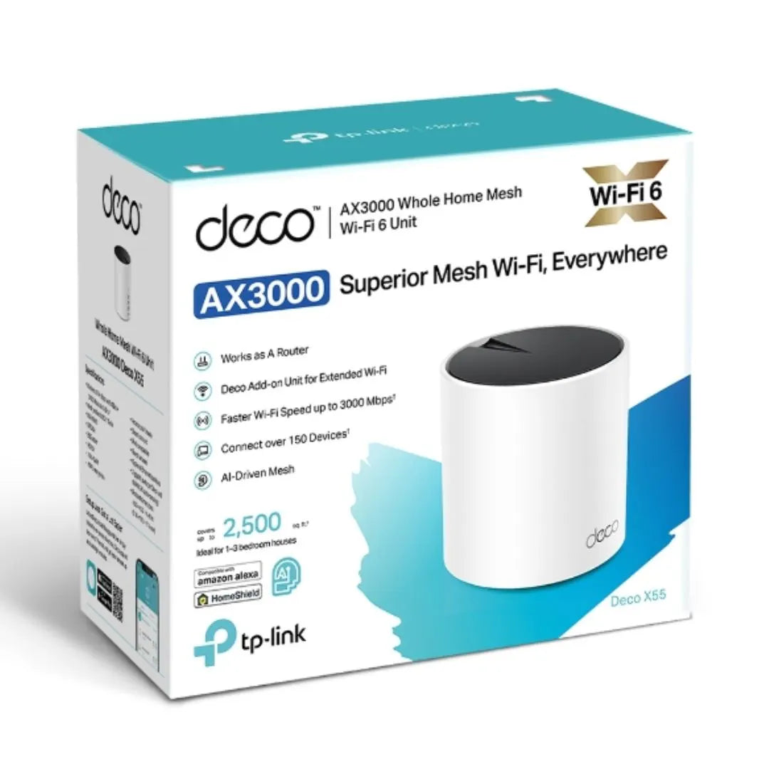 TP-Link Deco X55(1-pack) AX3000 Whole Home Mesh WiFi 6 Router, Dual-Band with Smart Antennas, MU...