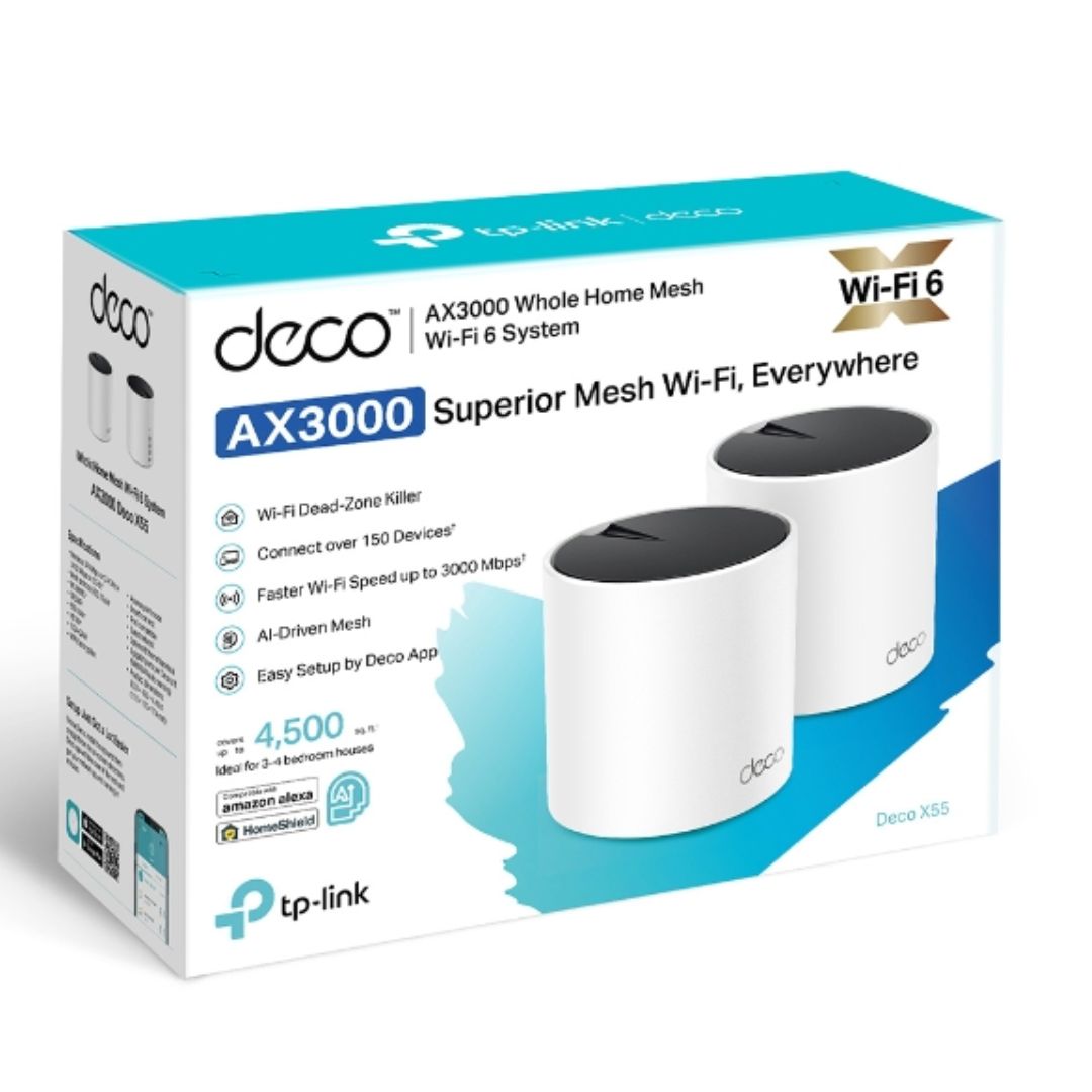 TP-Link Deco X55(2-pack) AX3000 Whole Home Mesh WiFi 6 Router, Dual-Band with Smart Antennas, MU...