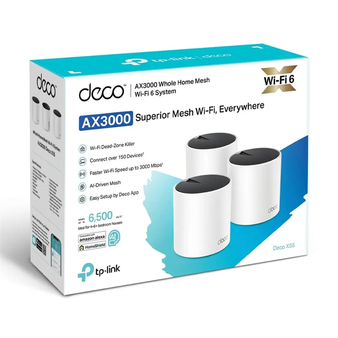 TP-Link Deco X55(3-pack) AX3000 Whole Home Mesh WiFi 6 Router, Dual-Band with Smart Antennas, MU...
