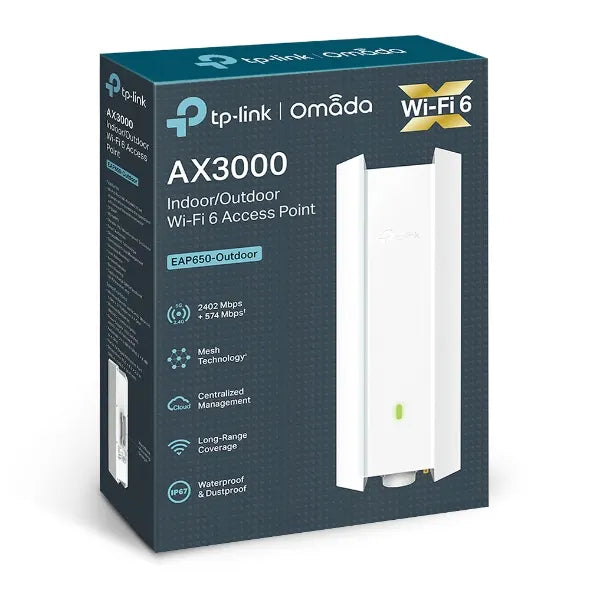 TP-Link EAP650-Outdoor Omada AX3000 Indoor/Outdoor WiFi 6 Access Point, 574Mbps @2.4GHz + 2402Mbp...