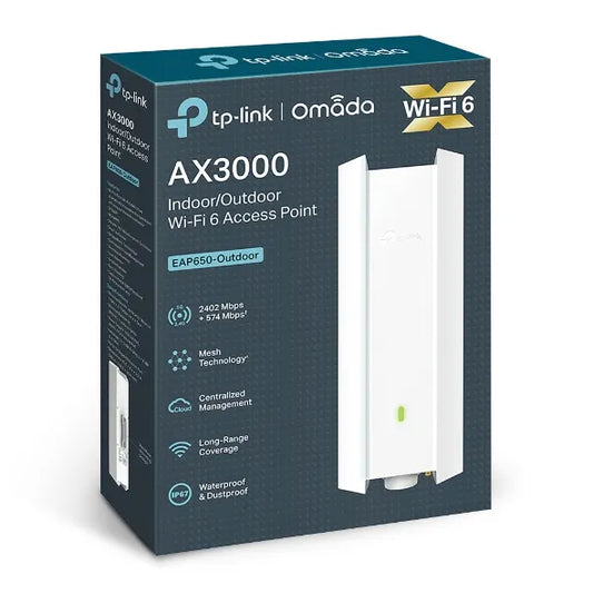 TP-Link EAP650-Outdoor Omada AX3000 Indoor/Outdoor WiFi 6 Access Point, 574Mbps @2.4GHz + 2402Mbp...