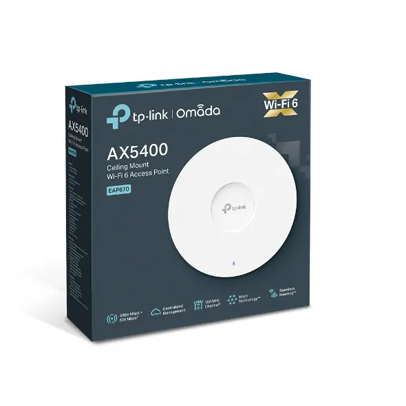 TP-Link EAP670 AX5400 Ceiling Mount WiFi 6 Access Point, 574 Mbps 2.4 GHz and 4804 Mbps 5 GHz, (R...