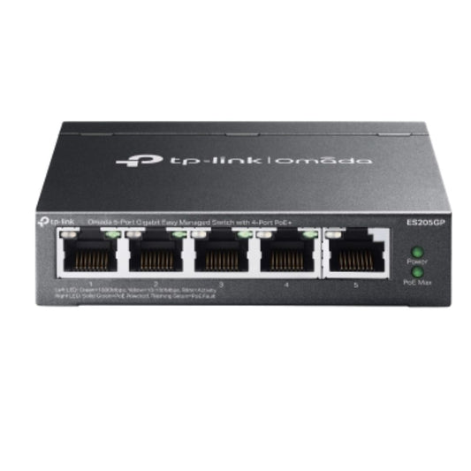 TP-Link ES205GP Omada 5-Port Gigabit Easy Managed Switch with 4-Port PoE+, PoE Auto Recovery, VLA...