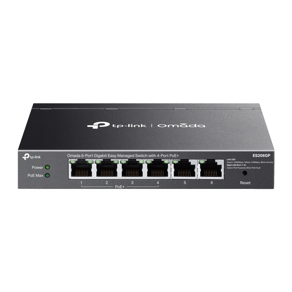 TP-Link ES206GP Omada 6-Port Gigabit Easy Managed Switch with 4-Port PoE+, Fast PoE, Perpetual Po...