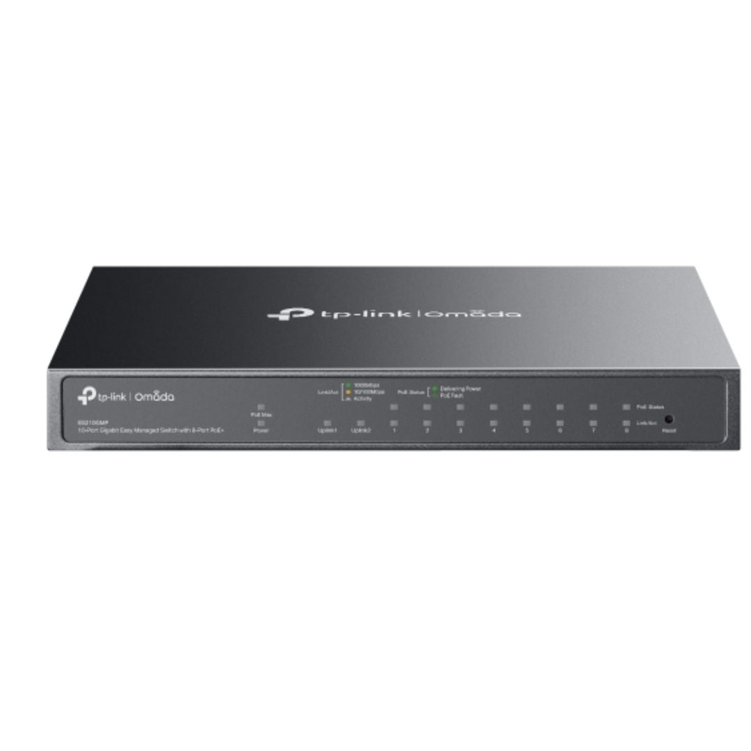 TP-Link ES210GMP Omada 10-Port Gigabit Easy Managed Switch with 8-Port PoE+,  Flow Control, Loopb...