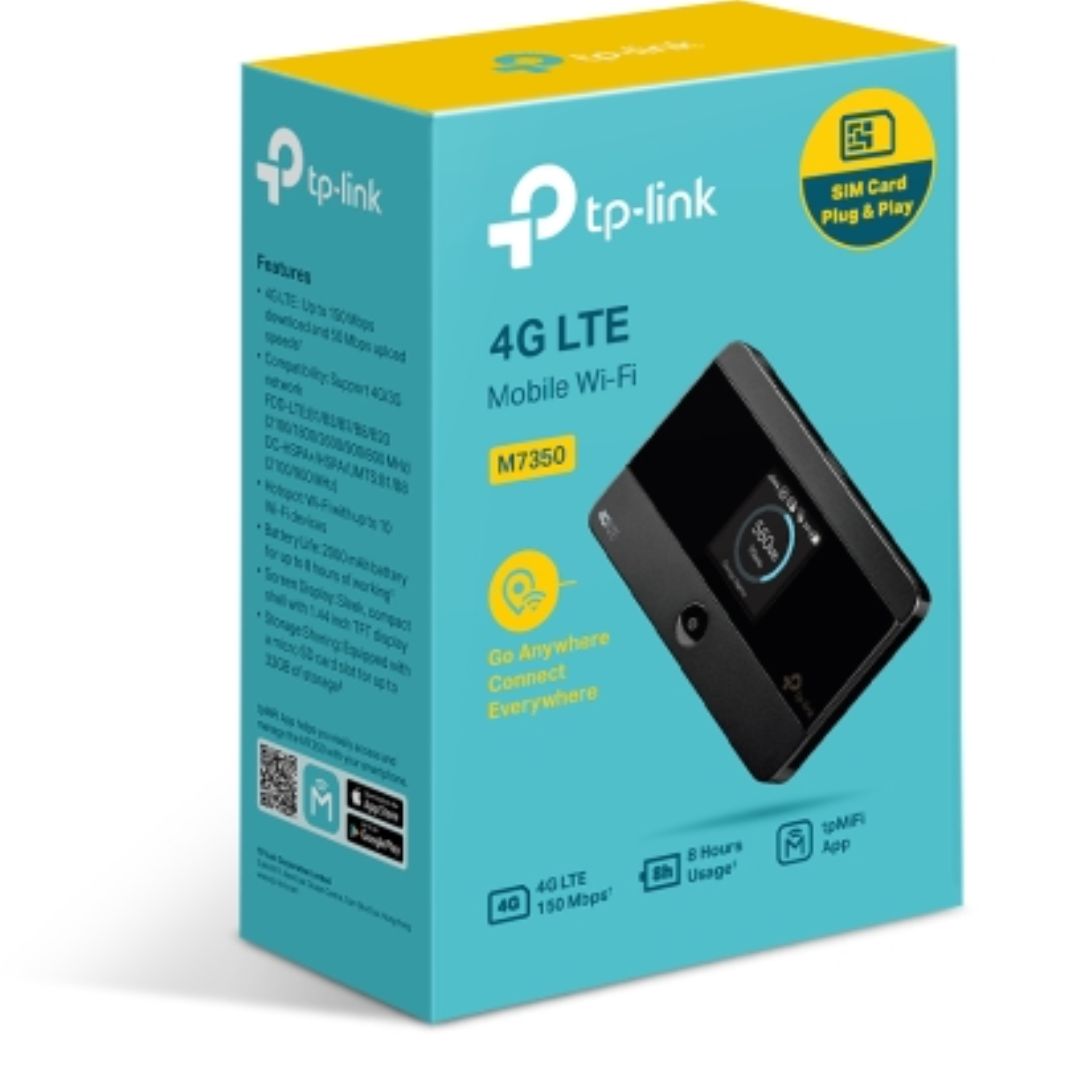 TP-Link M7350 4G-LTE Mobile Wi-Fi 150Mbps DL 50Mbps UL 4G SIM Card + microSD Slot 2000mAh 8hrs Re...