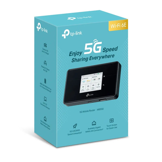 TP-Link M8550 5G Mobile Wi-Fi, 2880 Mbps at 6 GHz or 2880 Mbps at 5 GHz 688 Mbps at 2.4 GHz, 5G 3...
