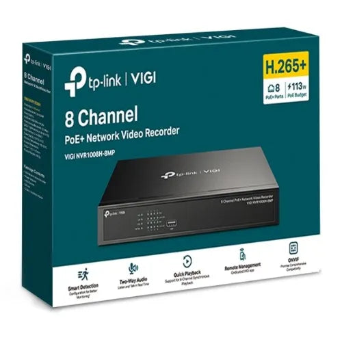TP-Link VIGI NVR1008H-8MP 8 Channel PoE+ Network Video Recorder, 113W PoE Budget, H.265+, 4K Vide...
