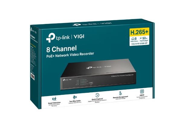 TP-Link VIGI NVR1008H-8P 8 Channel PoE+ Network Video Recorder, 53W PoE Budget, H.265+, 4K Video...