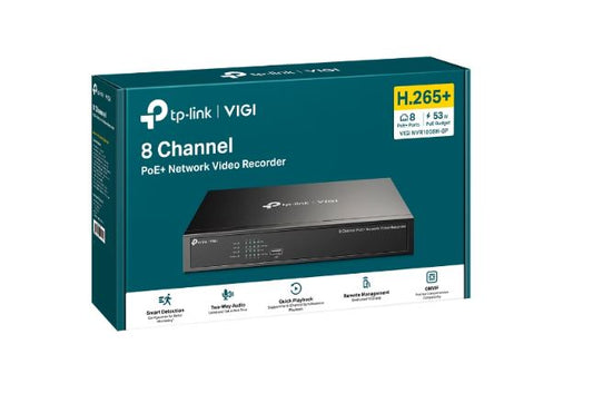 TP-Link VIGI NVR1008H-8P 8 Channel PoE+ Network Video Recorder, 53W PoE Budget, H.265+, 4K Video...