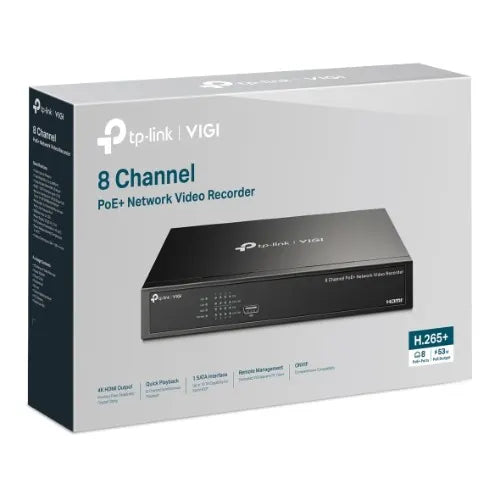 TP-Link VIGI NVR1008H-8P 8 Channel PoE+ Network Video Recorder, 53W PoE Budget, H.265+, 4K Video...