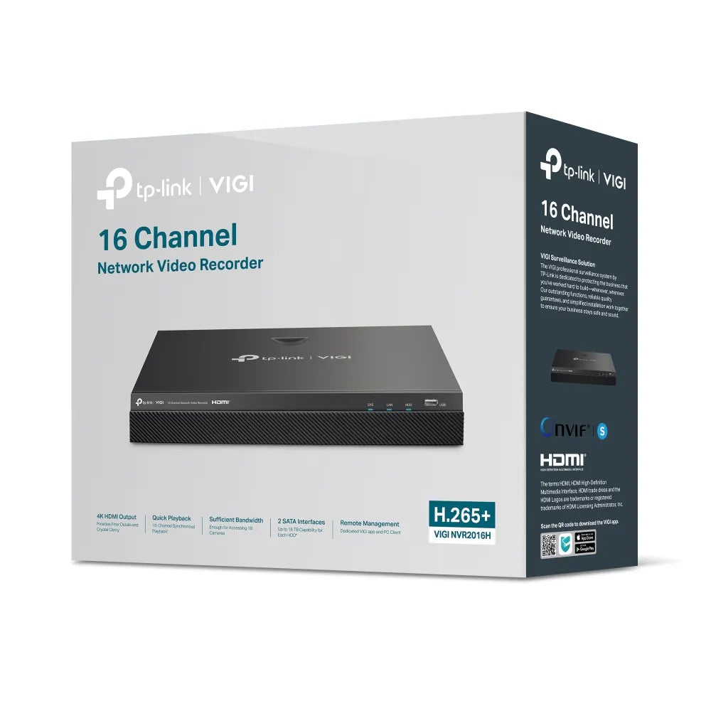 TP-Link VIGI NVR2016H 16 Channel Network Video Recorder, 4K Out, 16MP Decode, H.265+, ONVIF, 2-Wa...