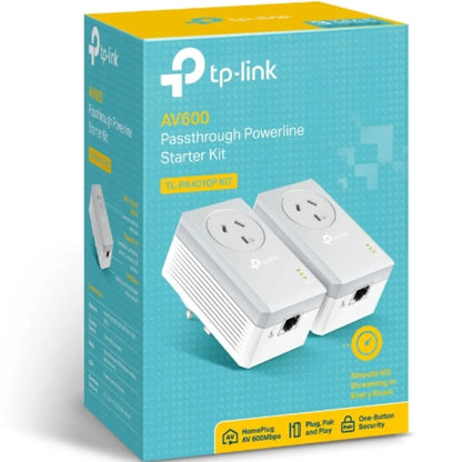 TP-Link TL-PA4010P KIT AV600 Powerline Adapter with AC Pass Through Starter Kit 600Mbps HomePlug...