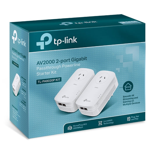 TP-Link TL-PA9020P KIT AV2000 2-Port Gigabit Passthrough Powerline Starter Kit, HomePlug AV2, Up...