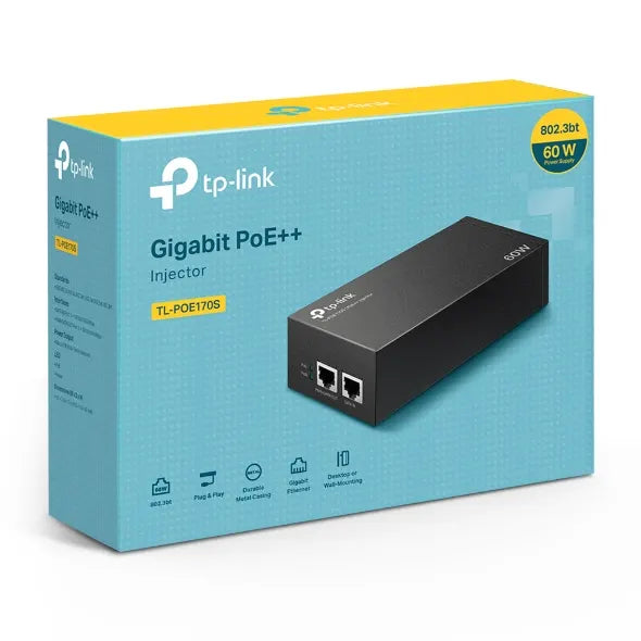 TP-Link TL-POE170S Omada PoE++ Injector, 2 Gigabit Ports, 802.3af/at/bt, Integrated Power Supply,...