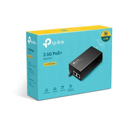 TP-Link TL-POE260S 2.5G PoE+ Injector, 1× 2.5G PoE Port, 1× 2.5G Non-PoE Port, Data and Power Car...