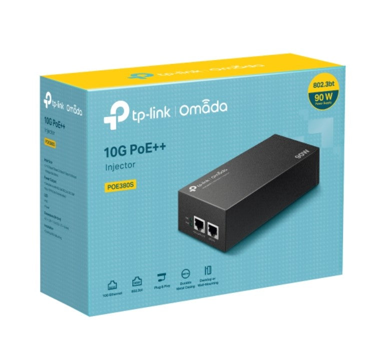 TP-Link POE380S Omada 10G PoE++ Injector PORT: 1× 10Gbps PoE Port, 1× 10Gbps Non-PoE Port, SPEC:...