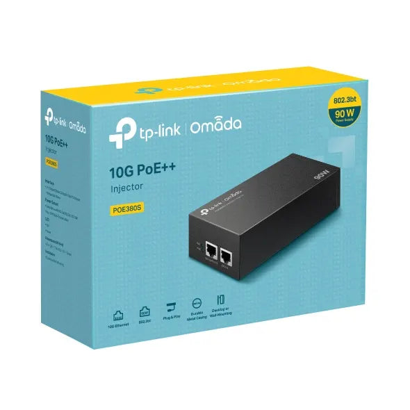 TP-Link POE380S Omada 10G PoE++ Injector PORT: 1× 10Gbps PoE Port, 1× 10Gbps Non-PoE Port, SPEC:...