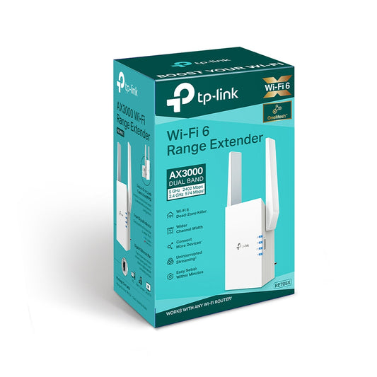 TP-Link RE705X AX3000 Mesh WiFi 6 Extender 574Mbps@2.4GHz 2402Mbps@5GHz, 1x Gigabit Ethernet Port...
