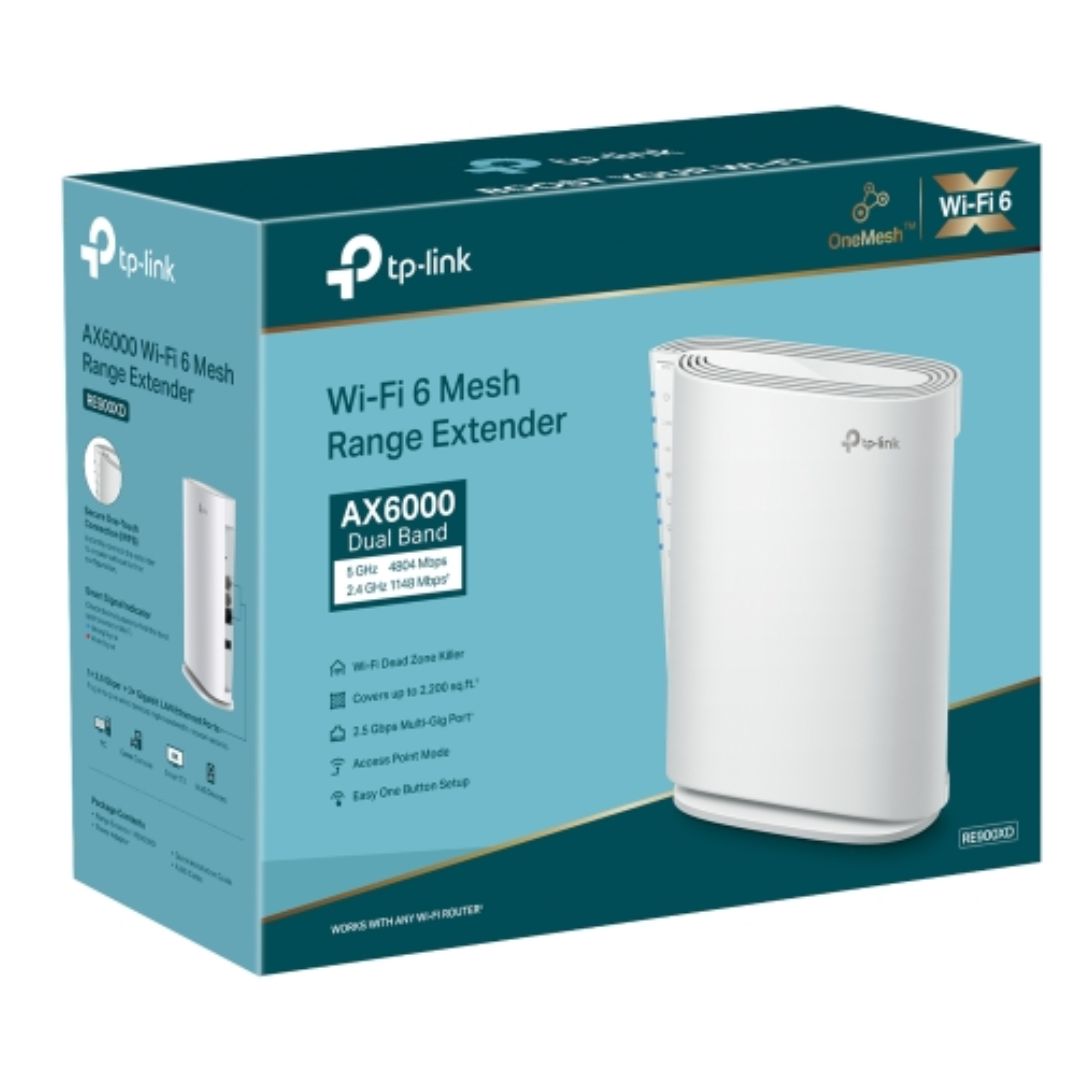 TP-Link RE900XD AX6000 Mesh Wi-Fi 6 Range Extender 1148Mbps@2.4 GHz, 4804Mbps@5 GHz,1×2.5 Gbps Mu...