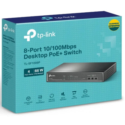 TP-Link TL-SF1008P 8-Port 10/100Mbps Desktop Unmanaged Switch 4-Port PoE 57W IEEE 802.3af, Fanles...